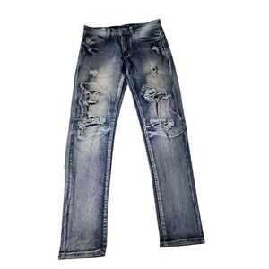 Encrypted‎ Skinny Fit Jeans Mens Sz 30 Blue Denim Grunge Distressed Streetwear